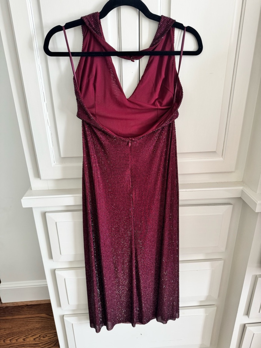 Meshki Burgundy Sparkle Halter Midi Dress - Picture 7 of 8